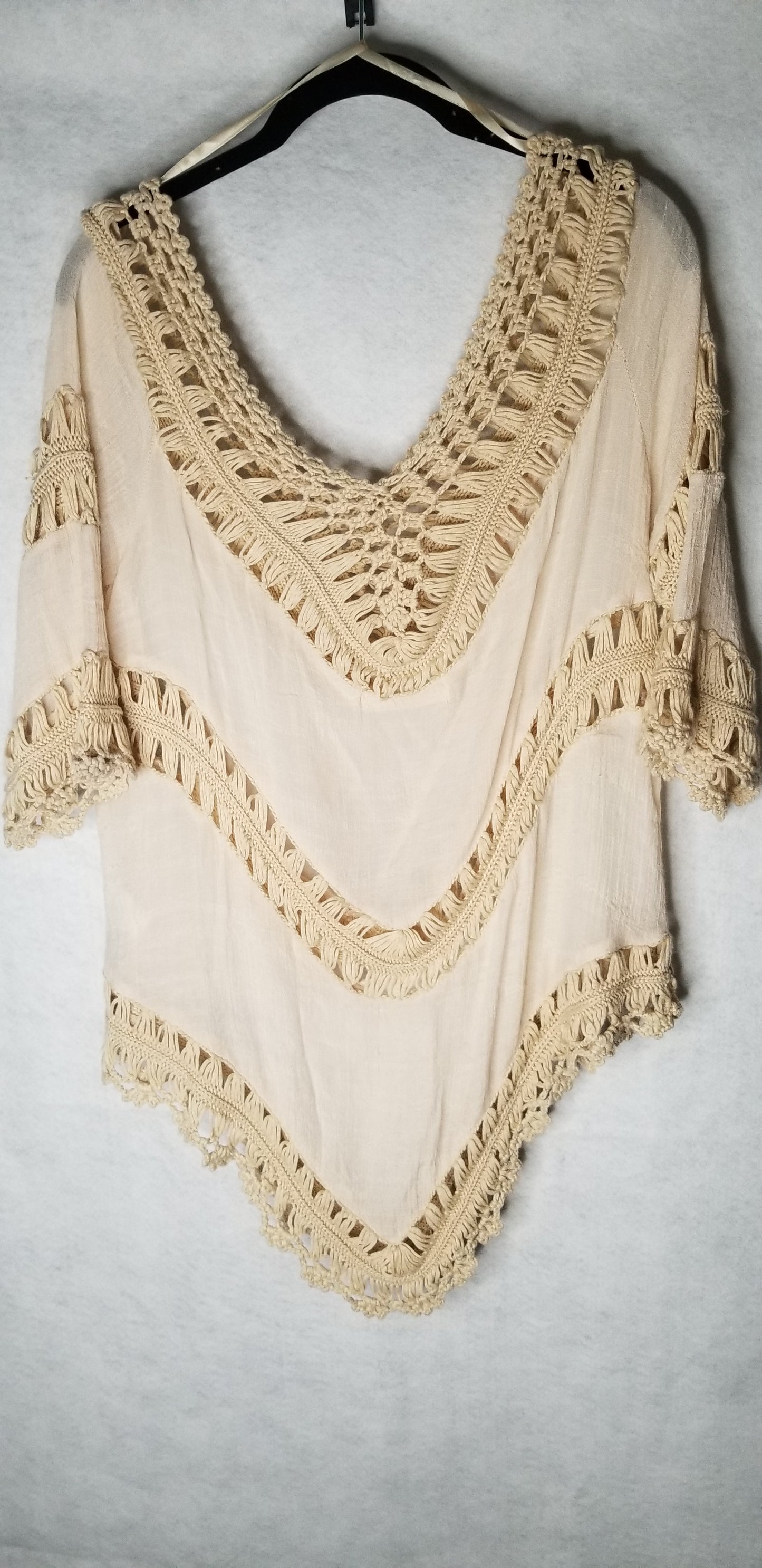 Macrame Tan Boho Blouse Med/Large