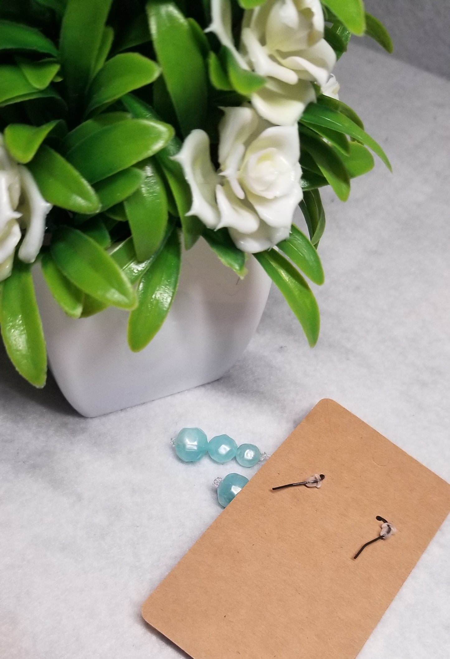 Pastel Blue Beaded Earrings