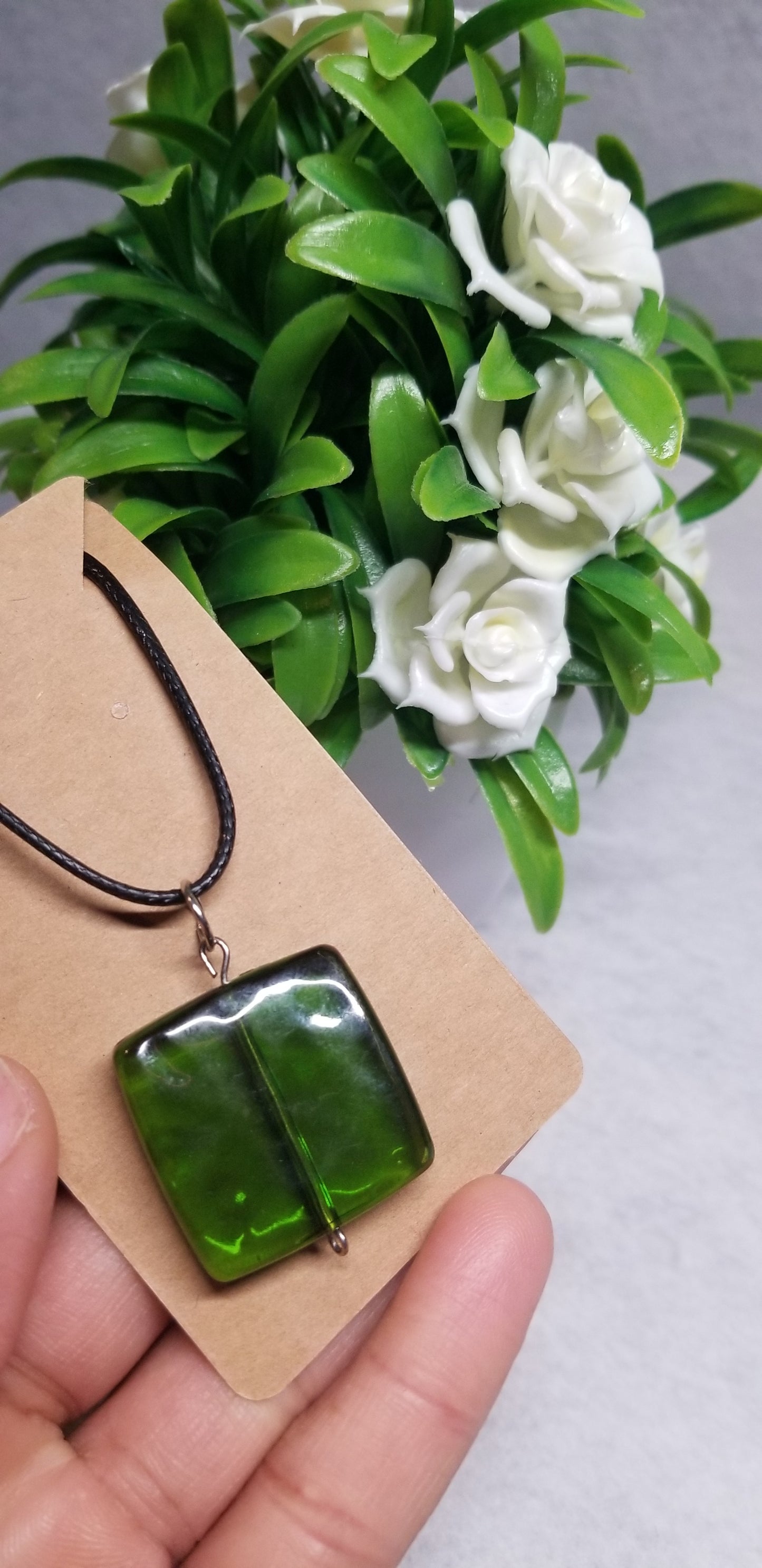 Green Square Beaded Necklace