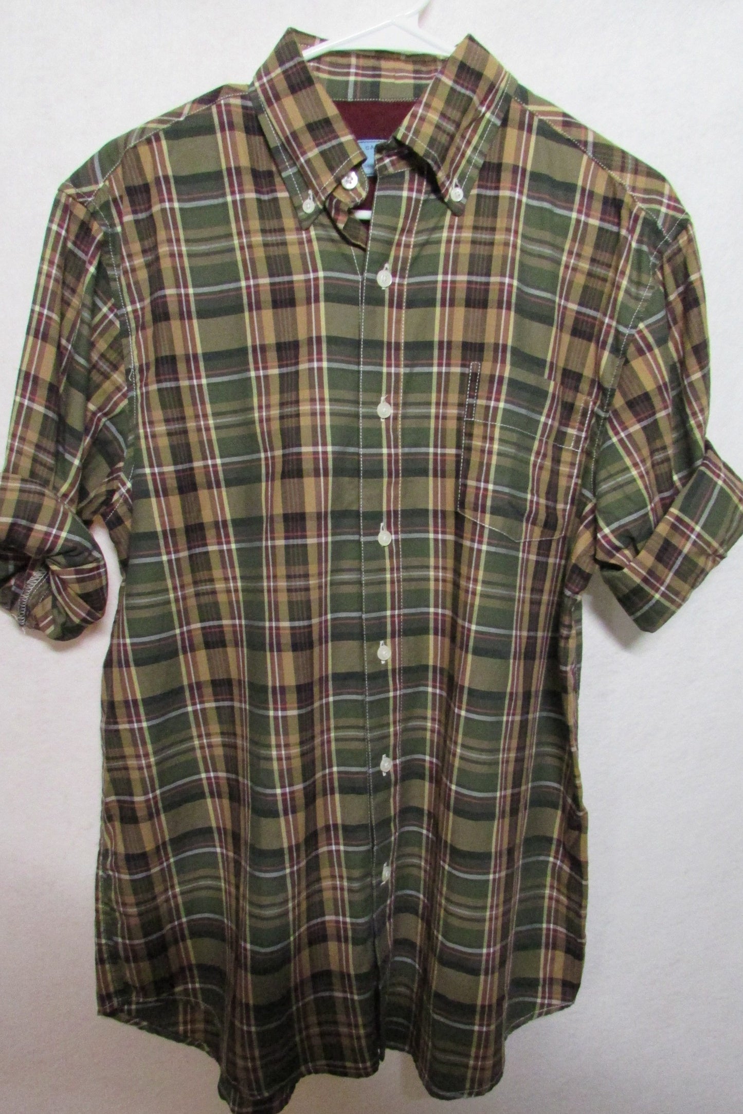 Castaway Men's Button-up shirt Brown Green Yellow plaid Size S