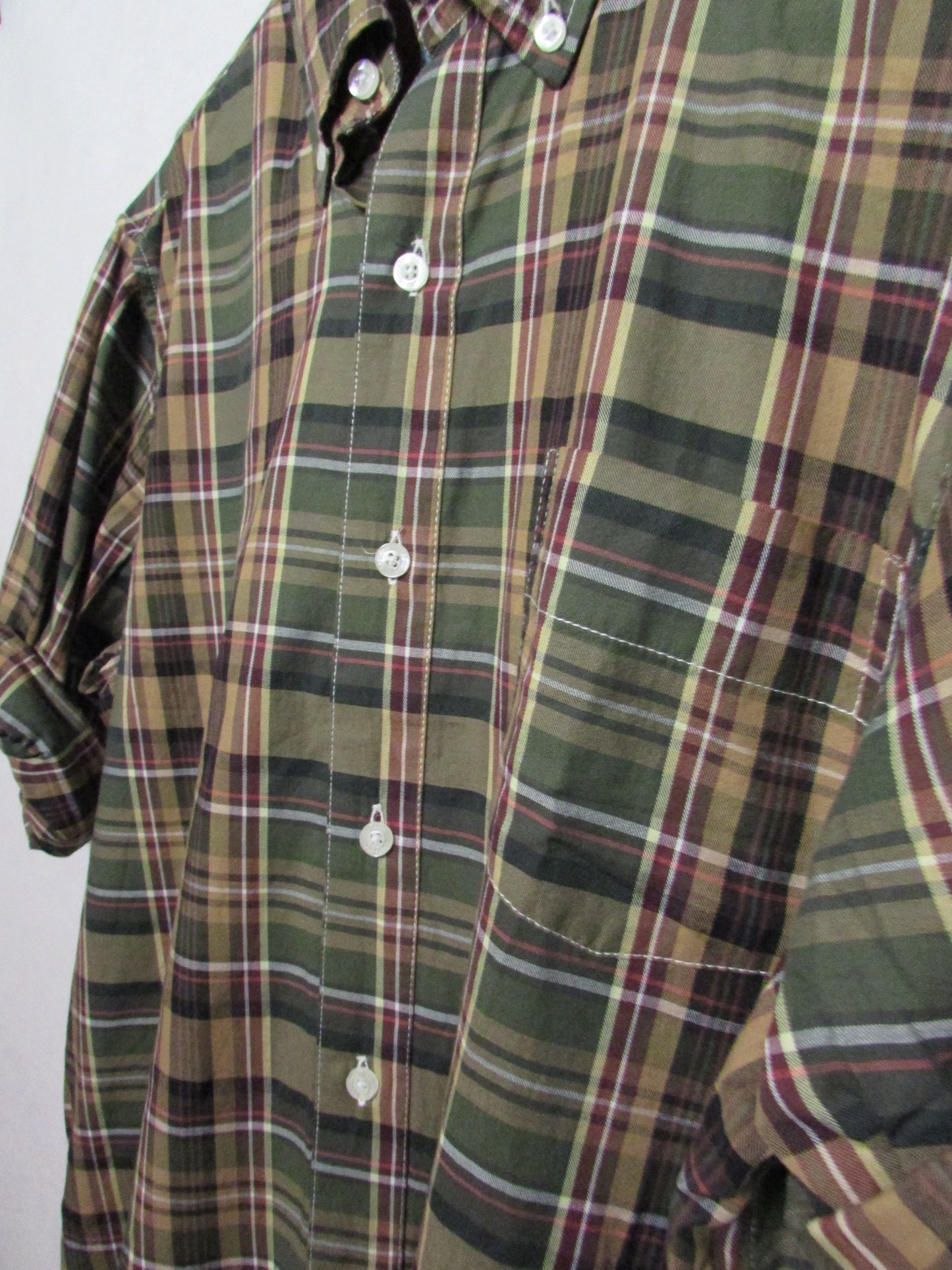 Castaway Men's Button-up shirt Brown Green Yellow plaid Size S