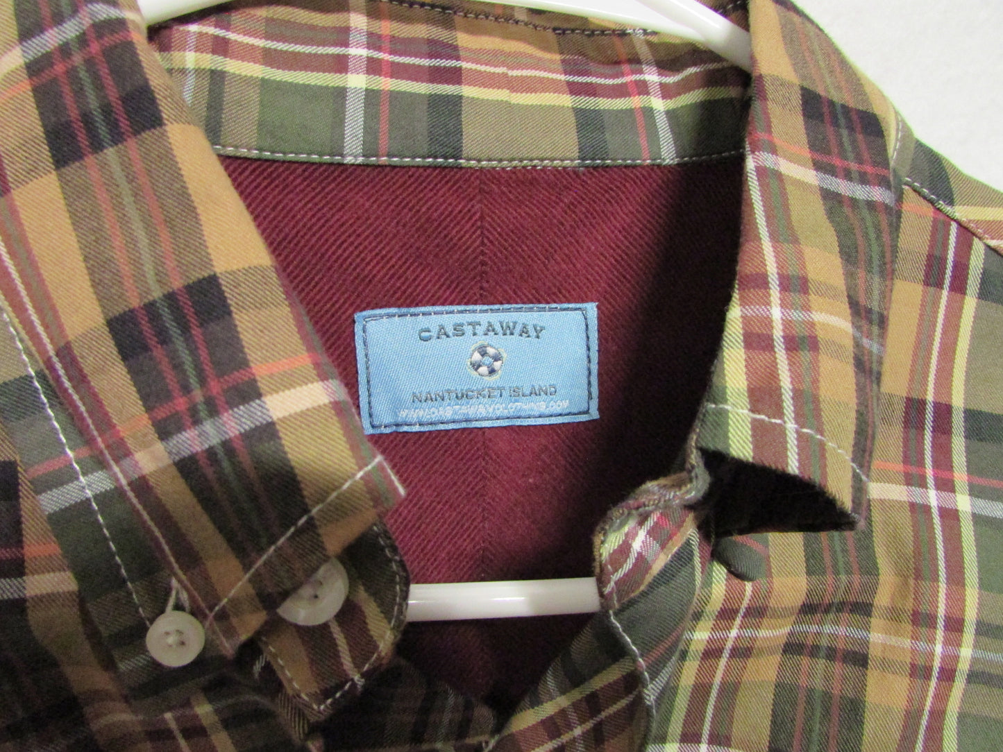 Castaway Men's Button-up shirt Brown Green Yellow plaid Size S
