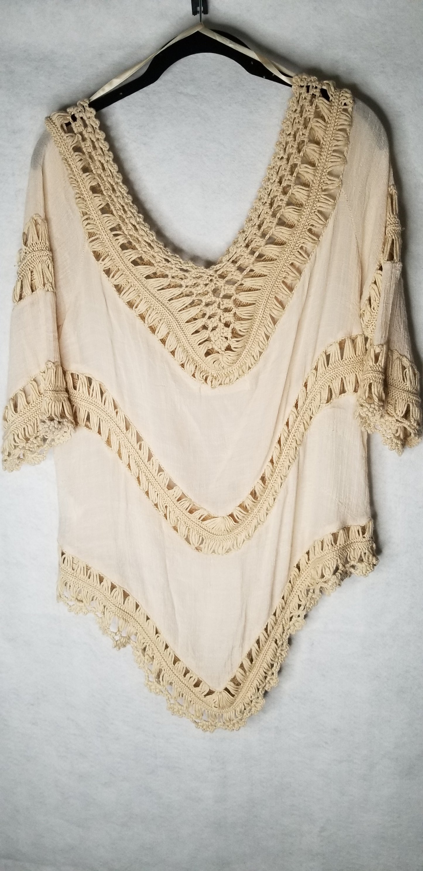 Macrame Tan Boho Blouse  Med/Large