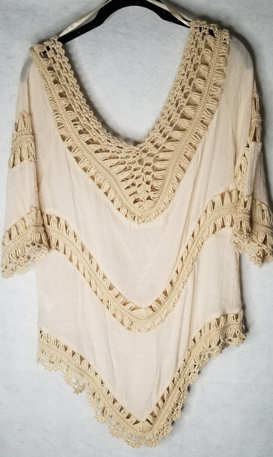 Macrame Tan Boho Blouse  Med/Large