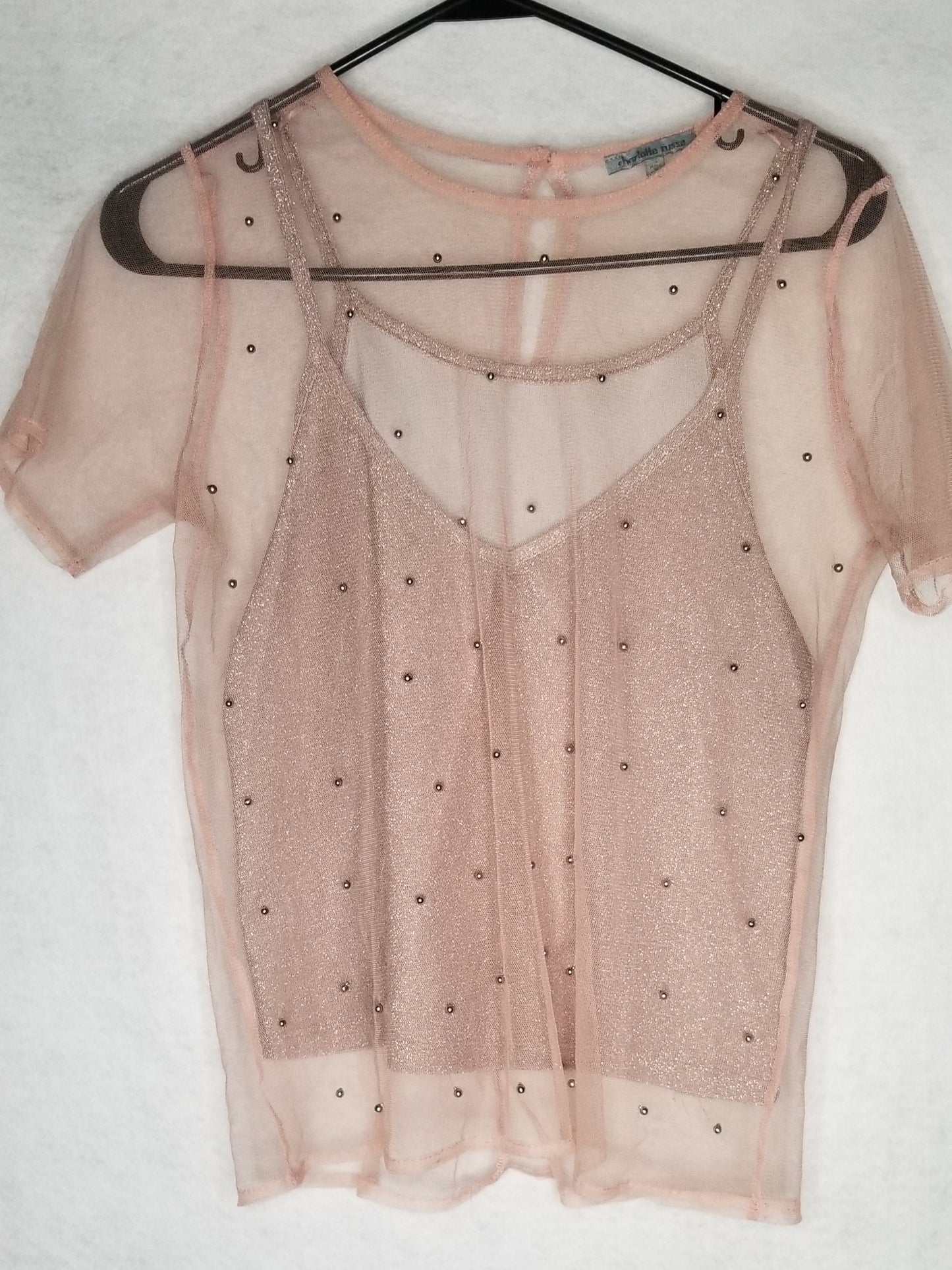 Charlotte Rousse Pink Top with Beads Size Small