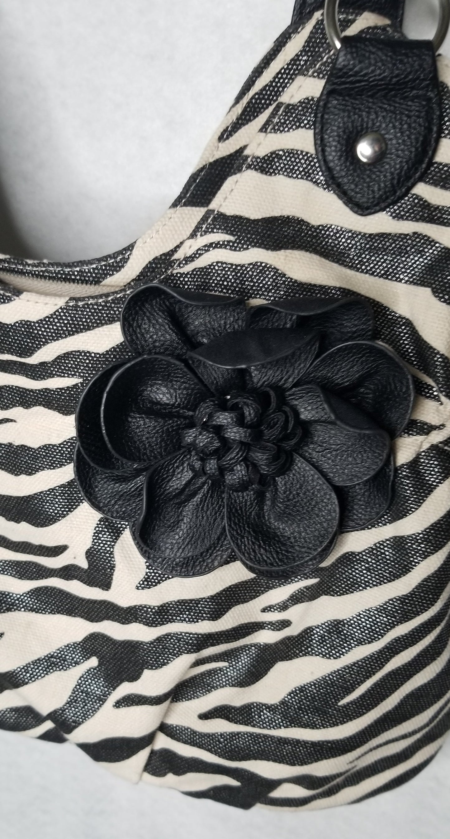 Zebra Stiped Shoulder bag with Flower