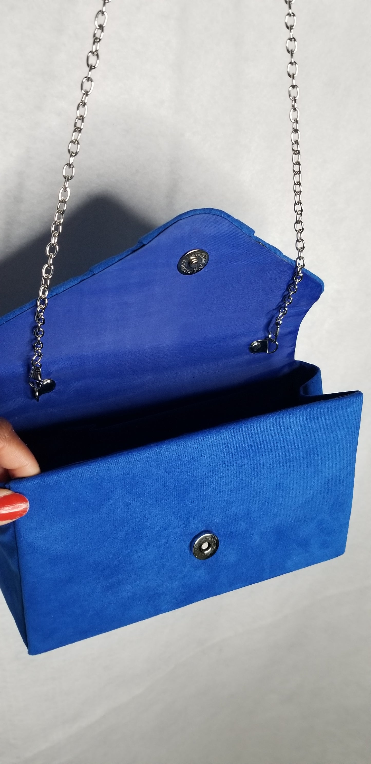 Blue Velvet Clutch Clutch with Silver Chain