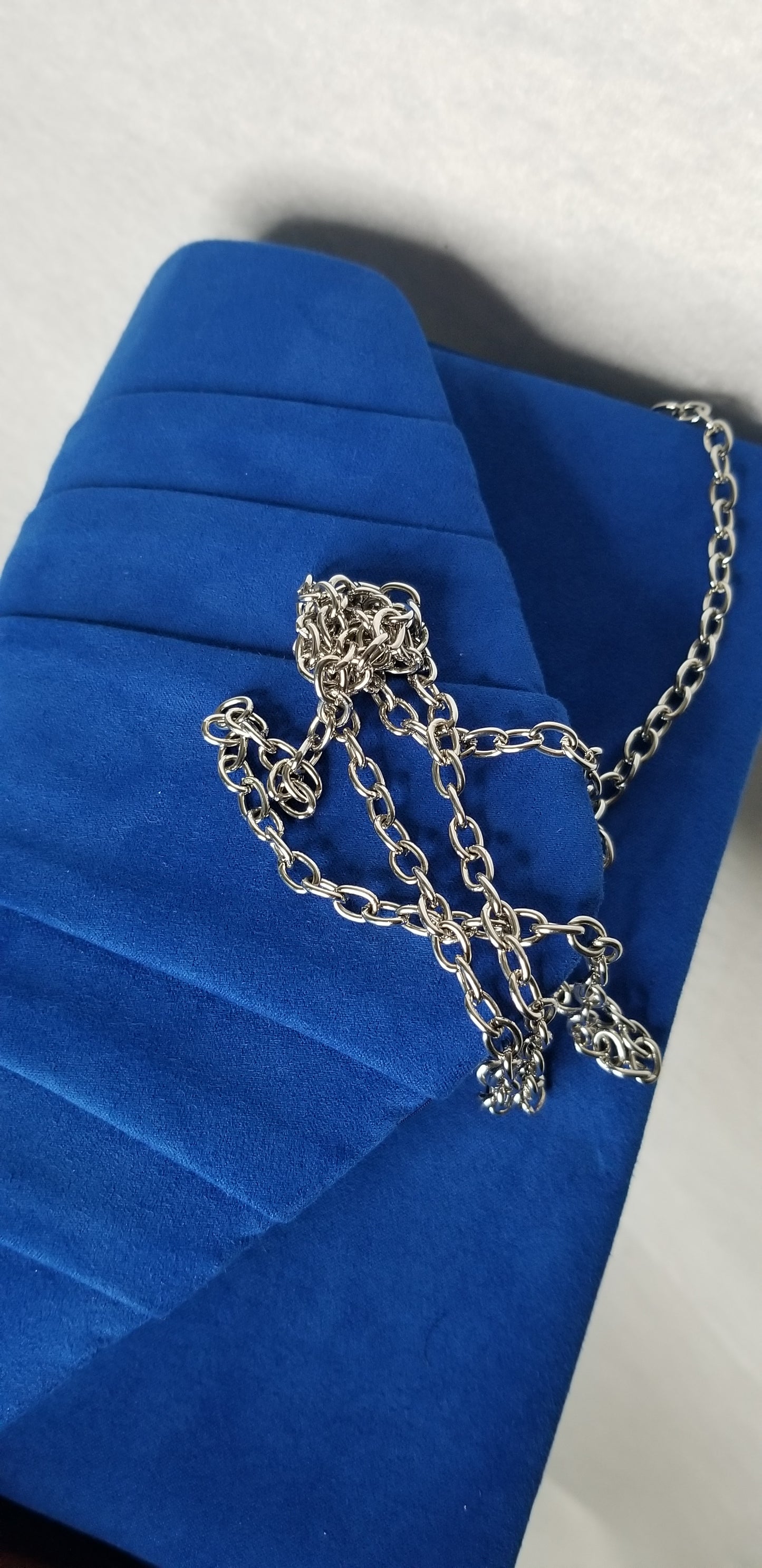 Blue Velvet Clutch Clutch with Silver Chain