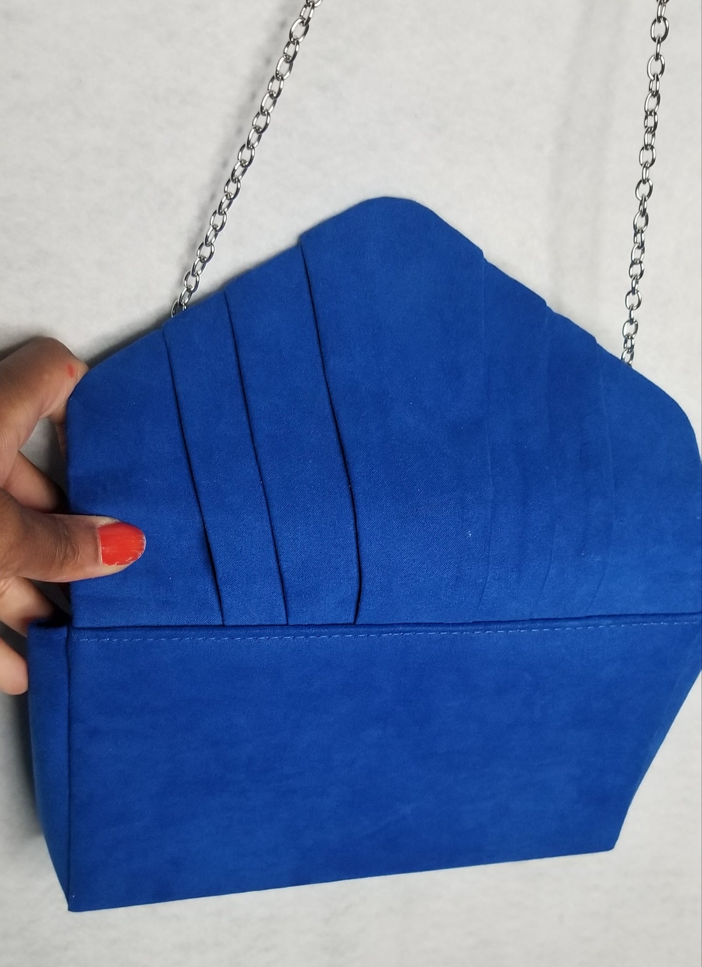 Blue Velvet Clutch Clutch with Silver Chain