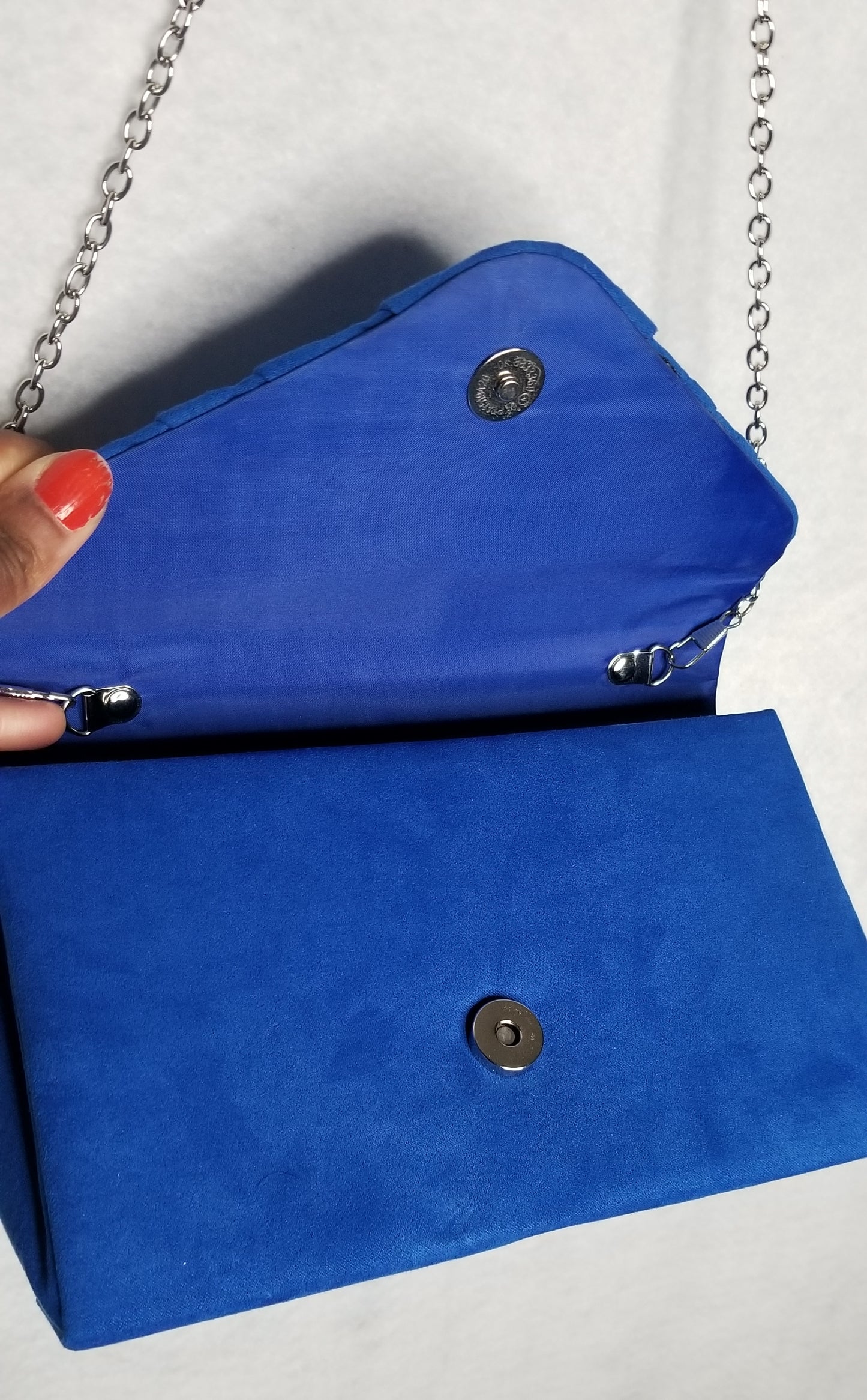 Blue Velvet Clutch Clutch with Silver Chain