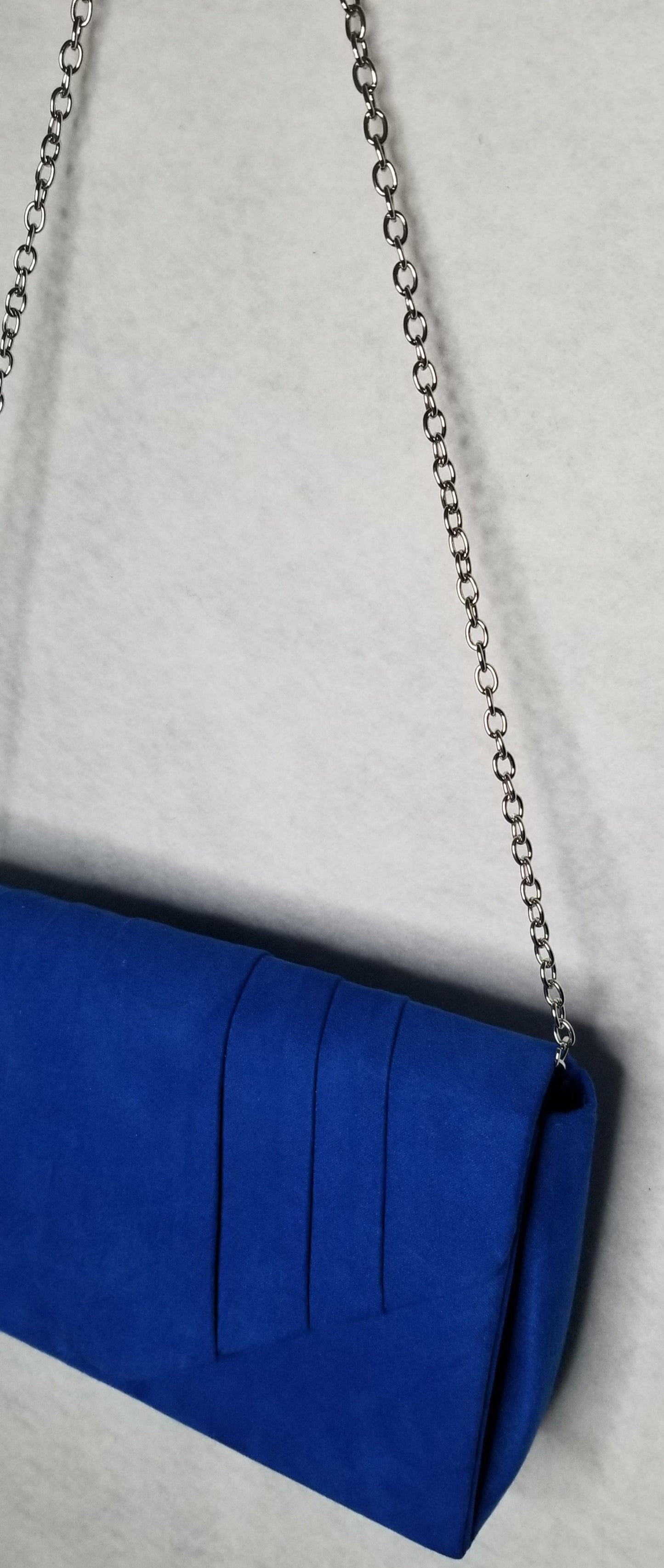 Blue Velvet Clutch Clutch with Silver Chain