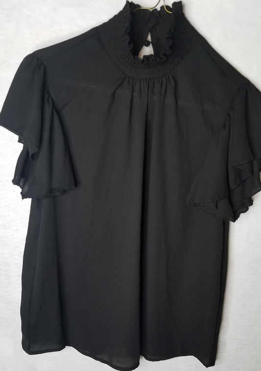 Shein Black Ruffle Collar Blouse Size S