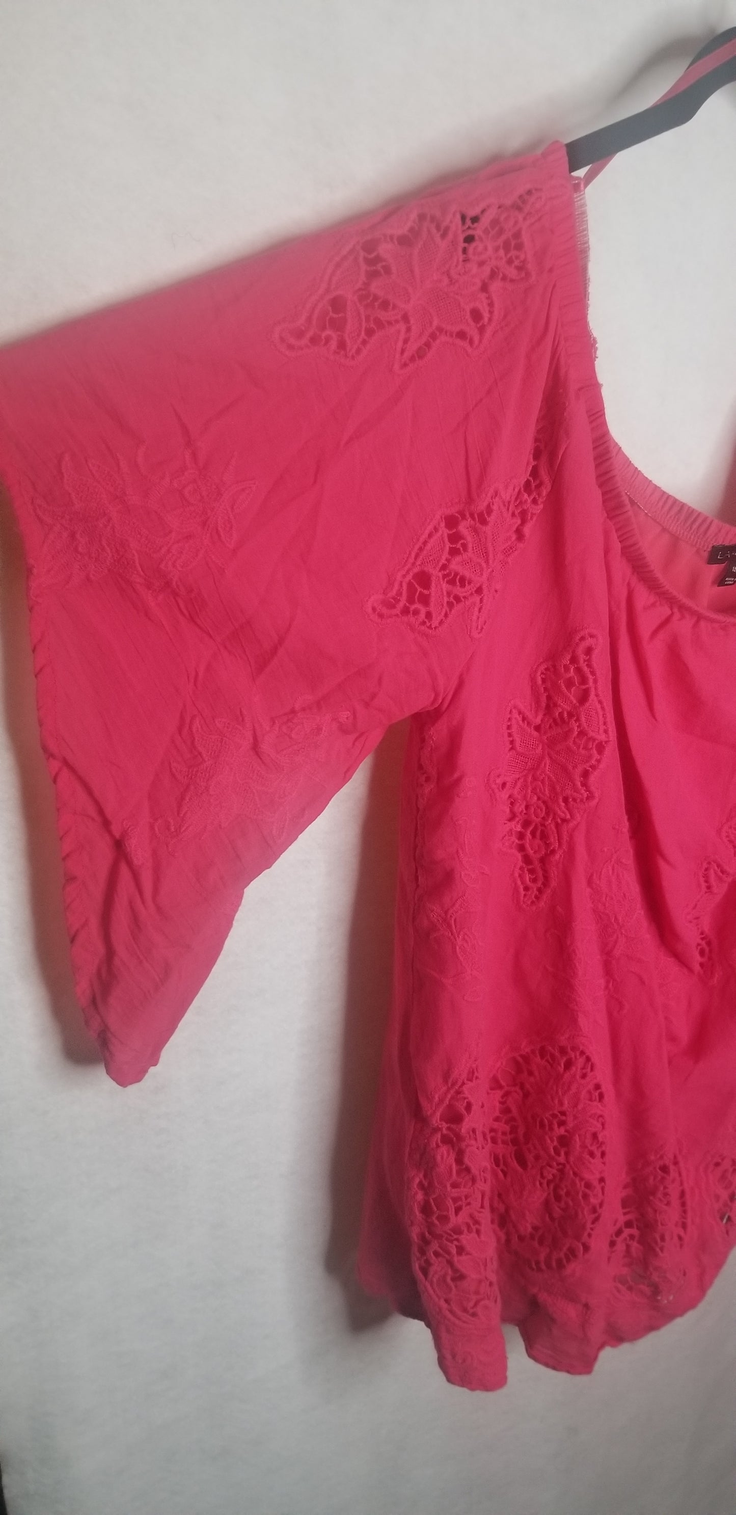 Lane Bryant Hot Pink Off Shouder  Embroidered Tunic Size 18/20