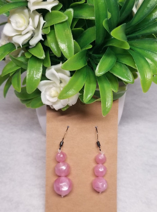 Pastel Pink Beaded Dangle Earrings