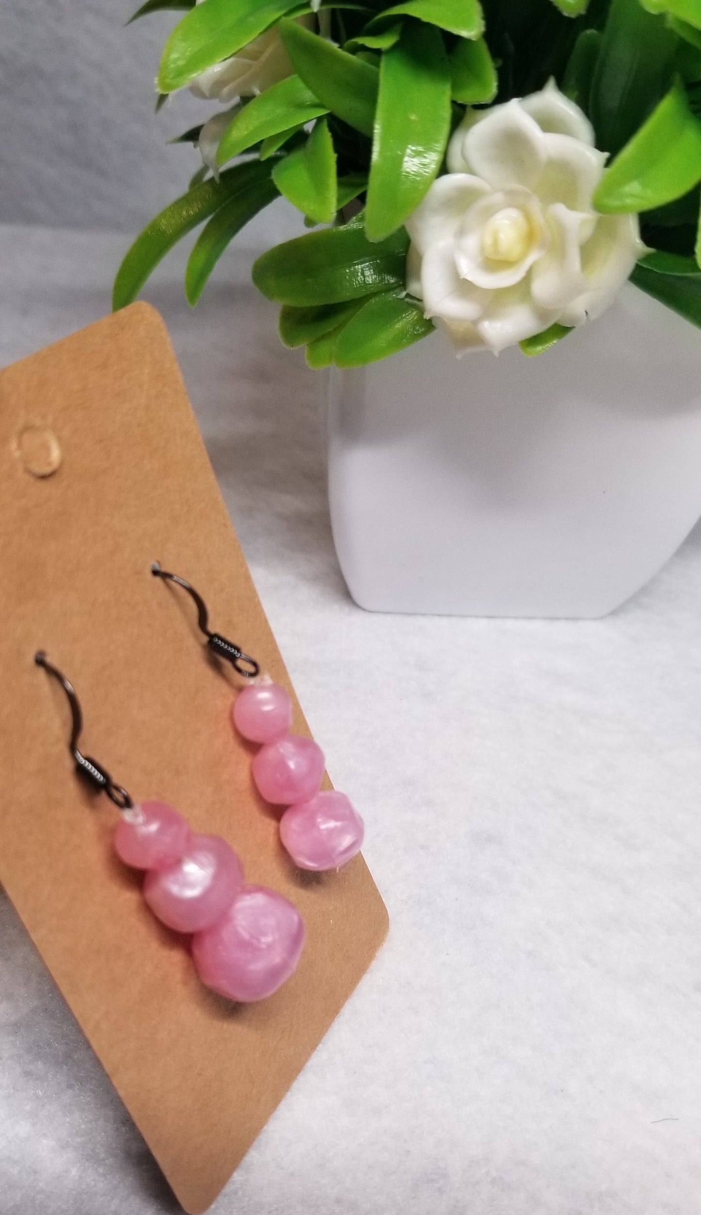 Pastel Pink Beaded Dangle Earrings