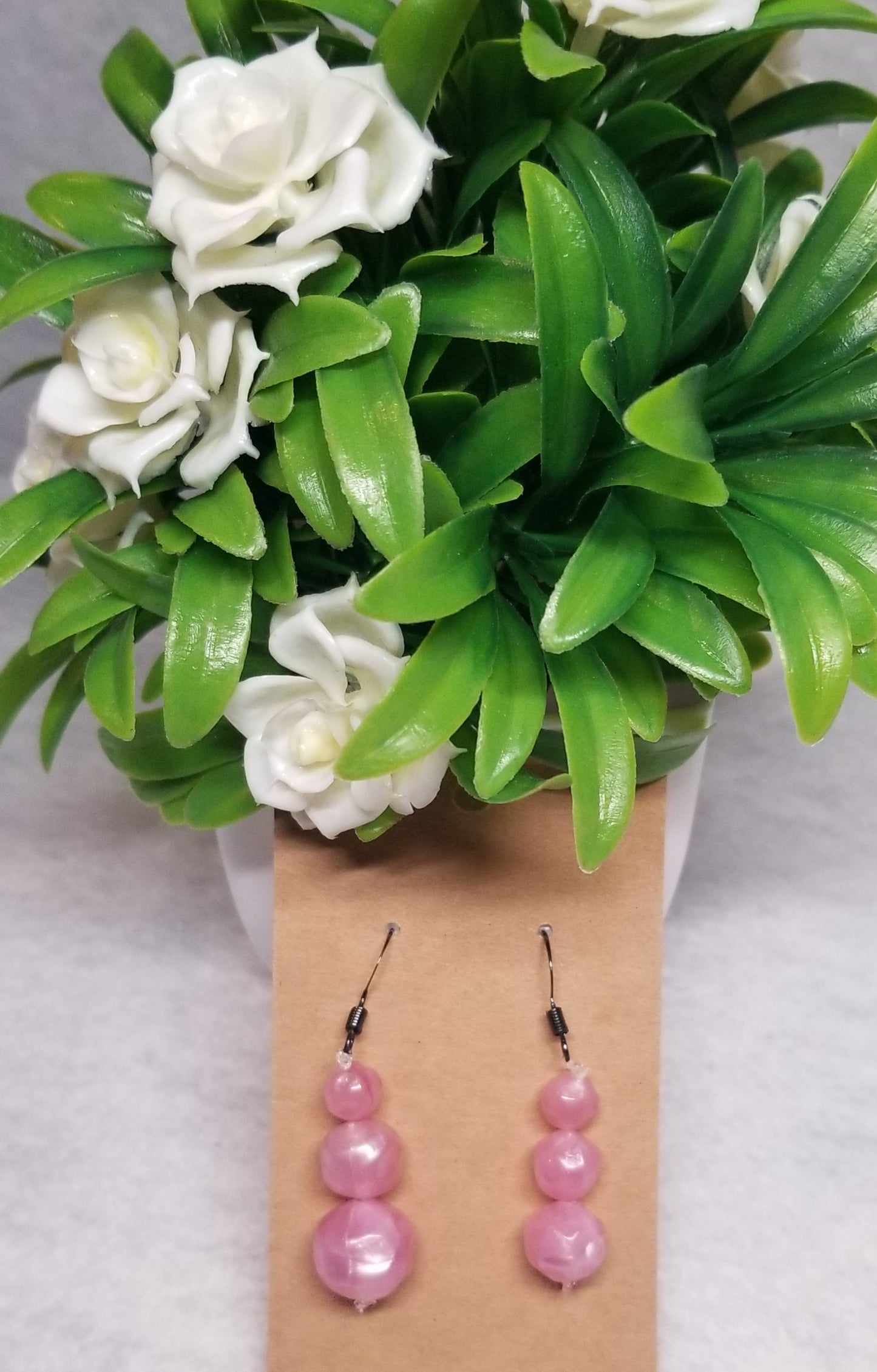 Pastel Pink Beaded Dangle Earrings