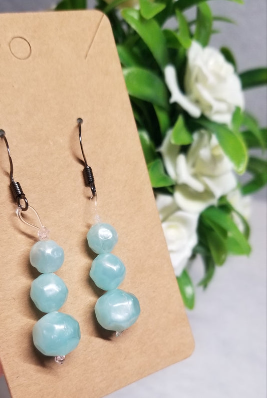 Pastel Blue Beaded Earrings