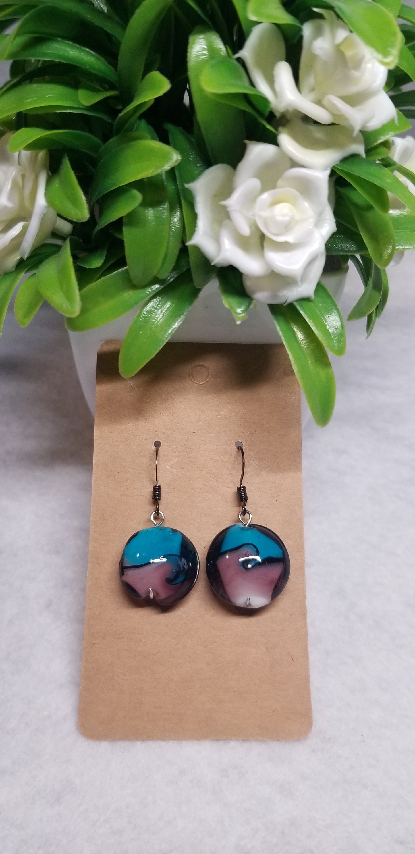 Blue, Purple and Black Glass Bead Dangle Earrings