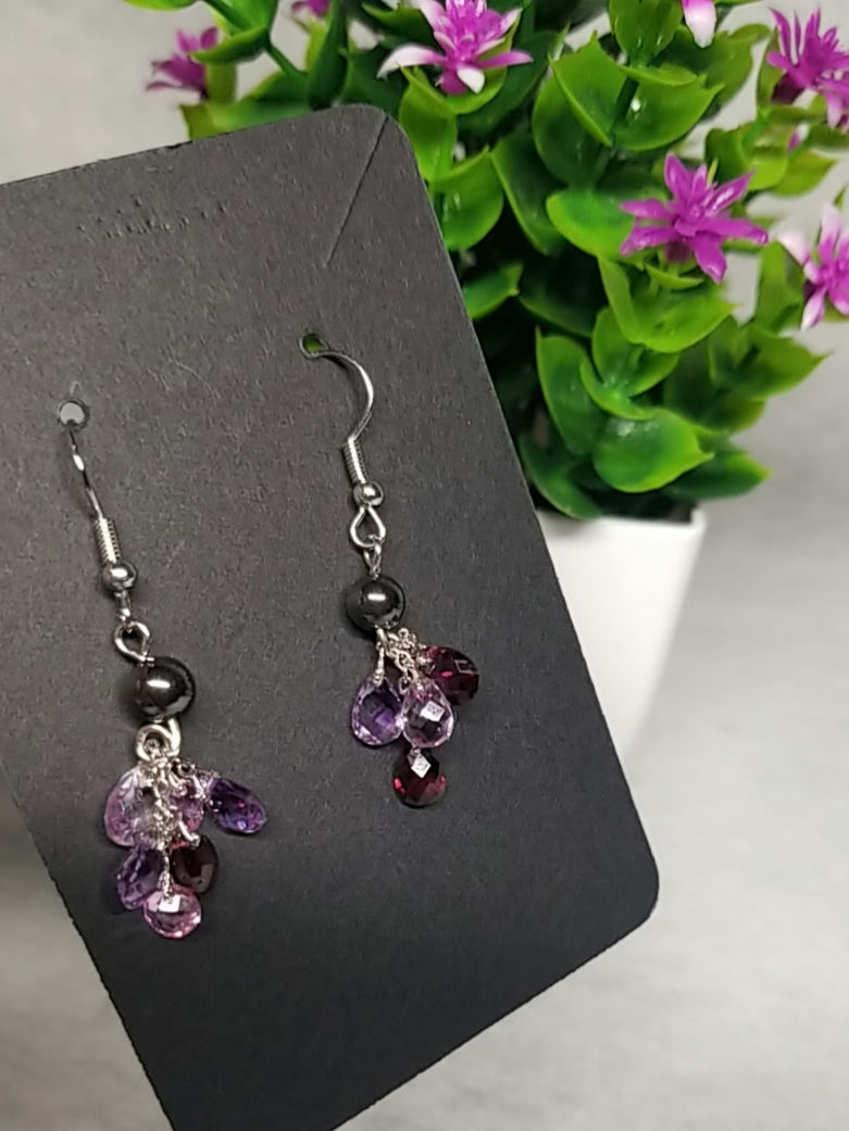 Purple Floral Beaded Earrings