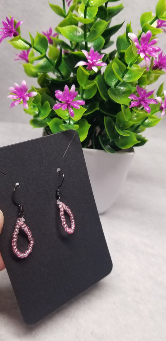 Baby Pink Hoop Beaded Earings