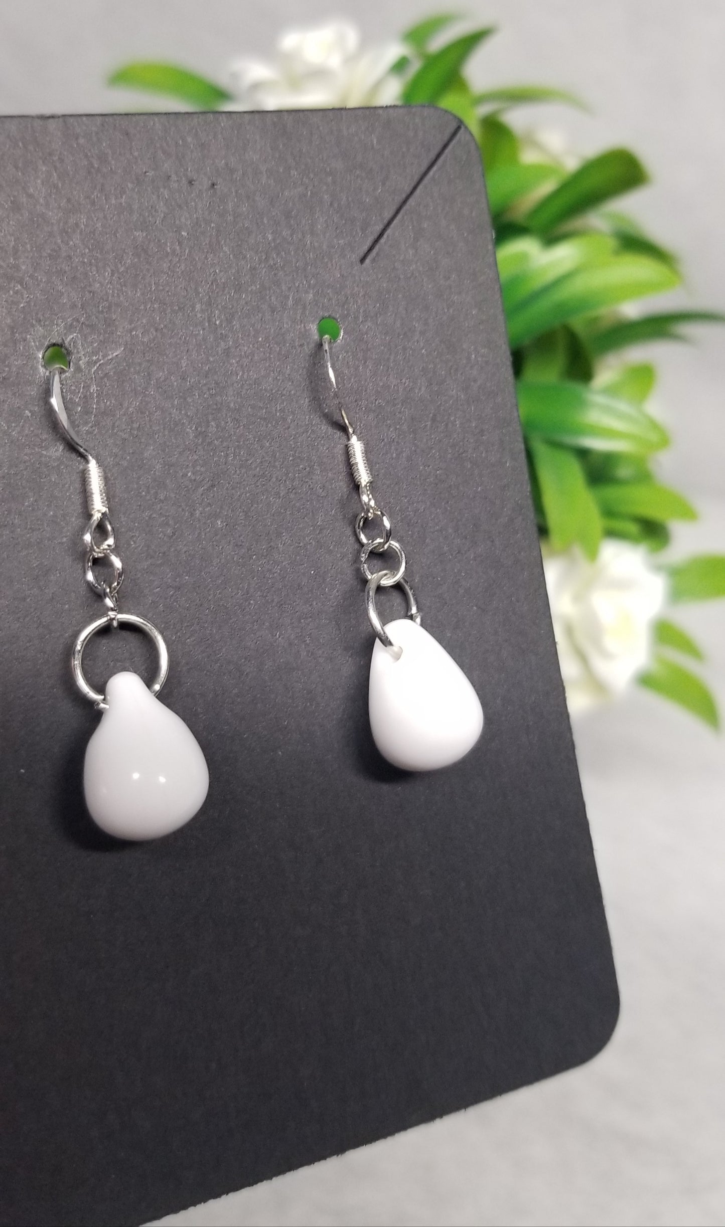 Silver Ring White Tear Drop Earrings