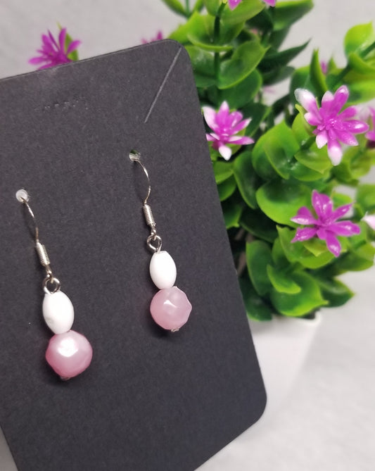 Baby Pink and White Beaded Earrings