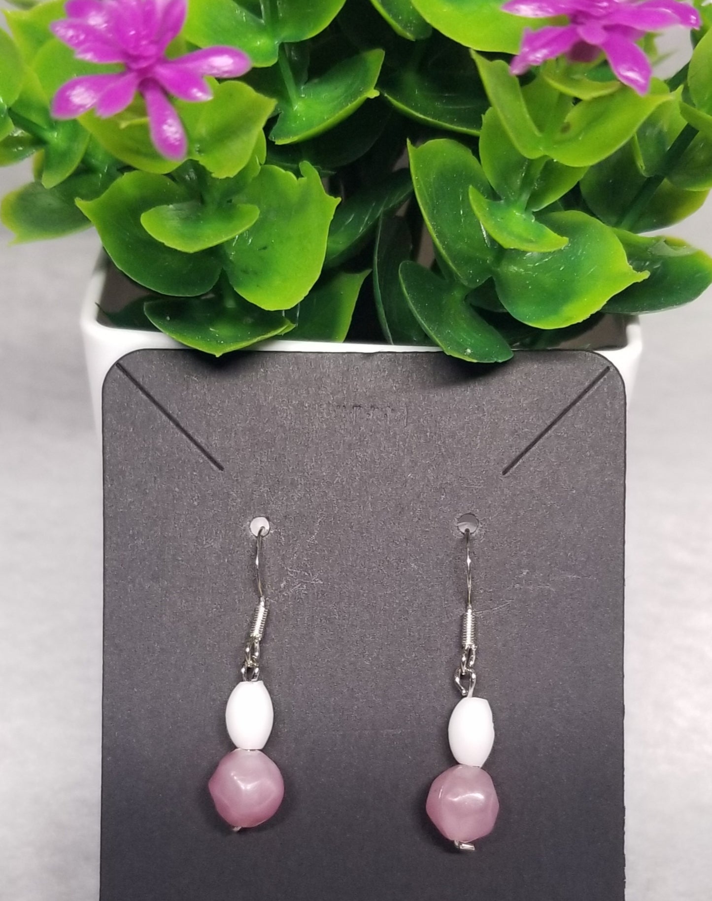 Baby Pink and White Beaded Earrings