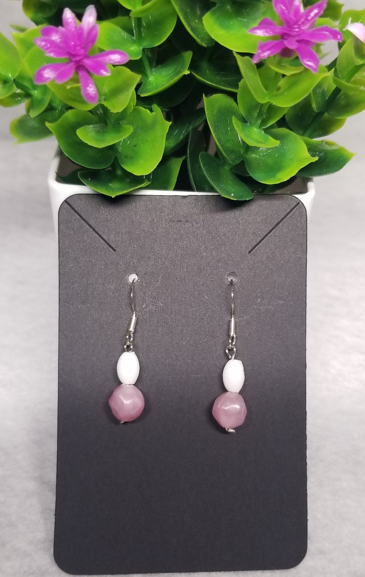 Baby Pink and White Beaded Earrings