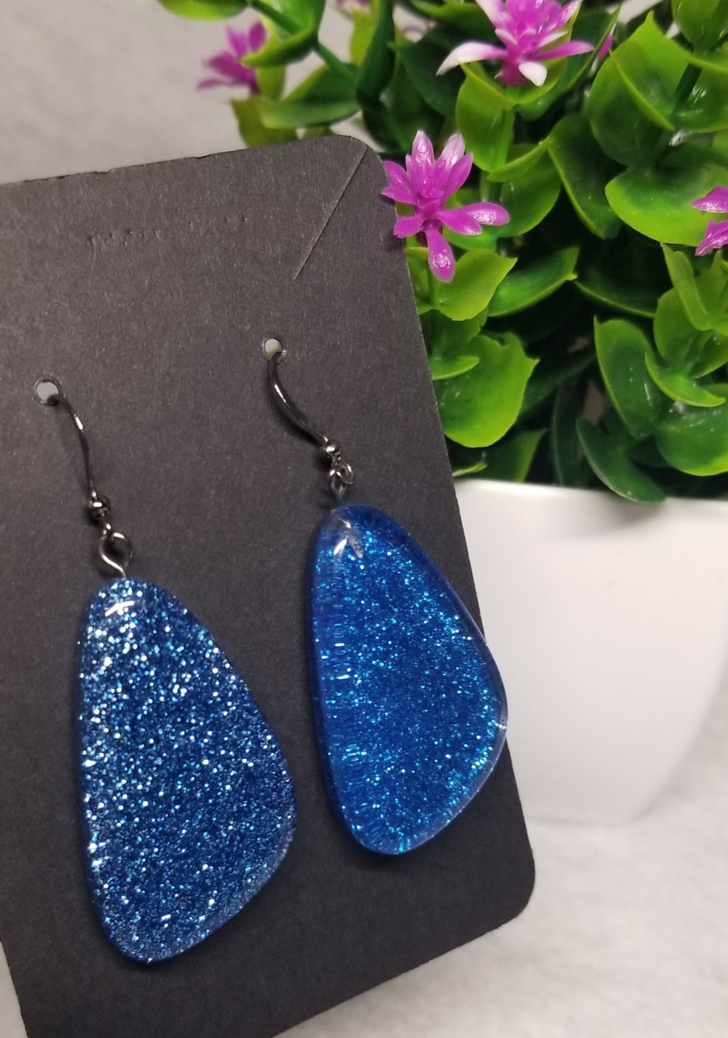 Blue Glitter Glass Dangle Earrings