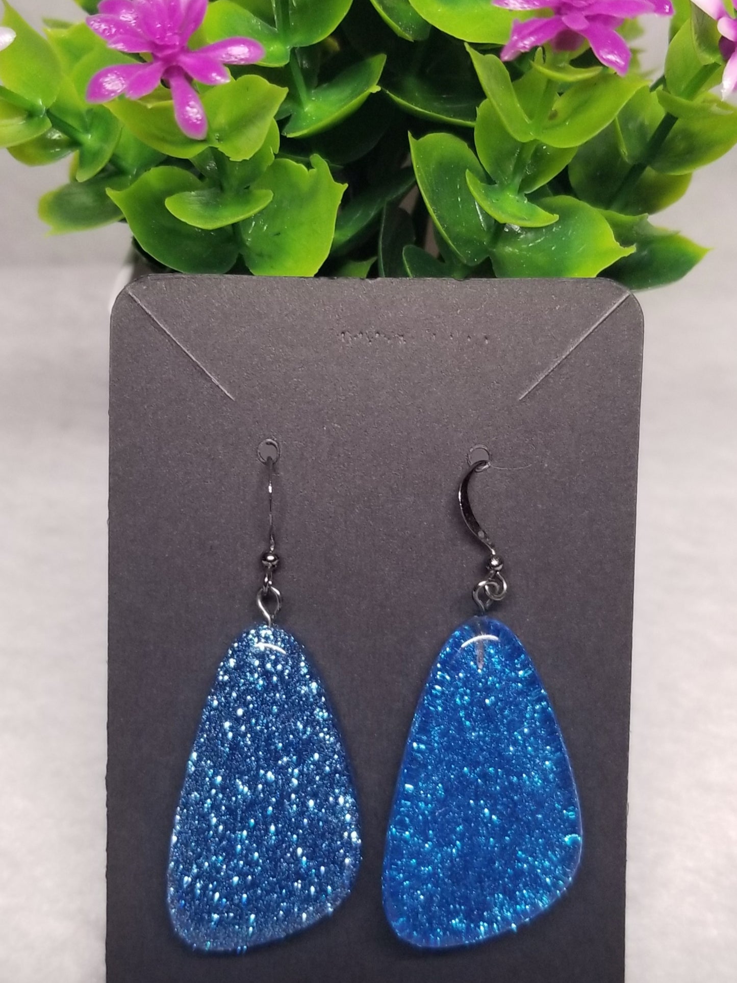 Blue Glitter Glass Dangle Earrings