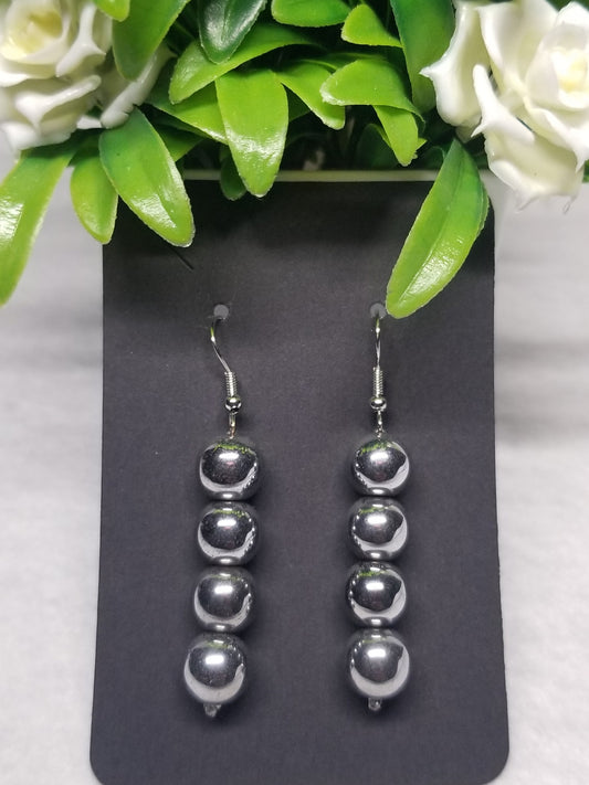 Silver Round Beaded Earrings