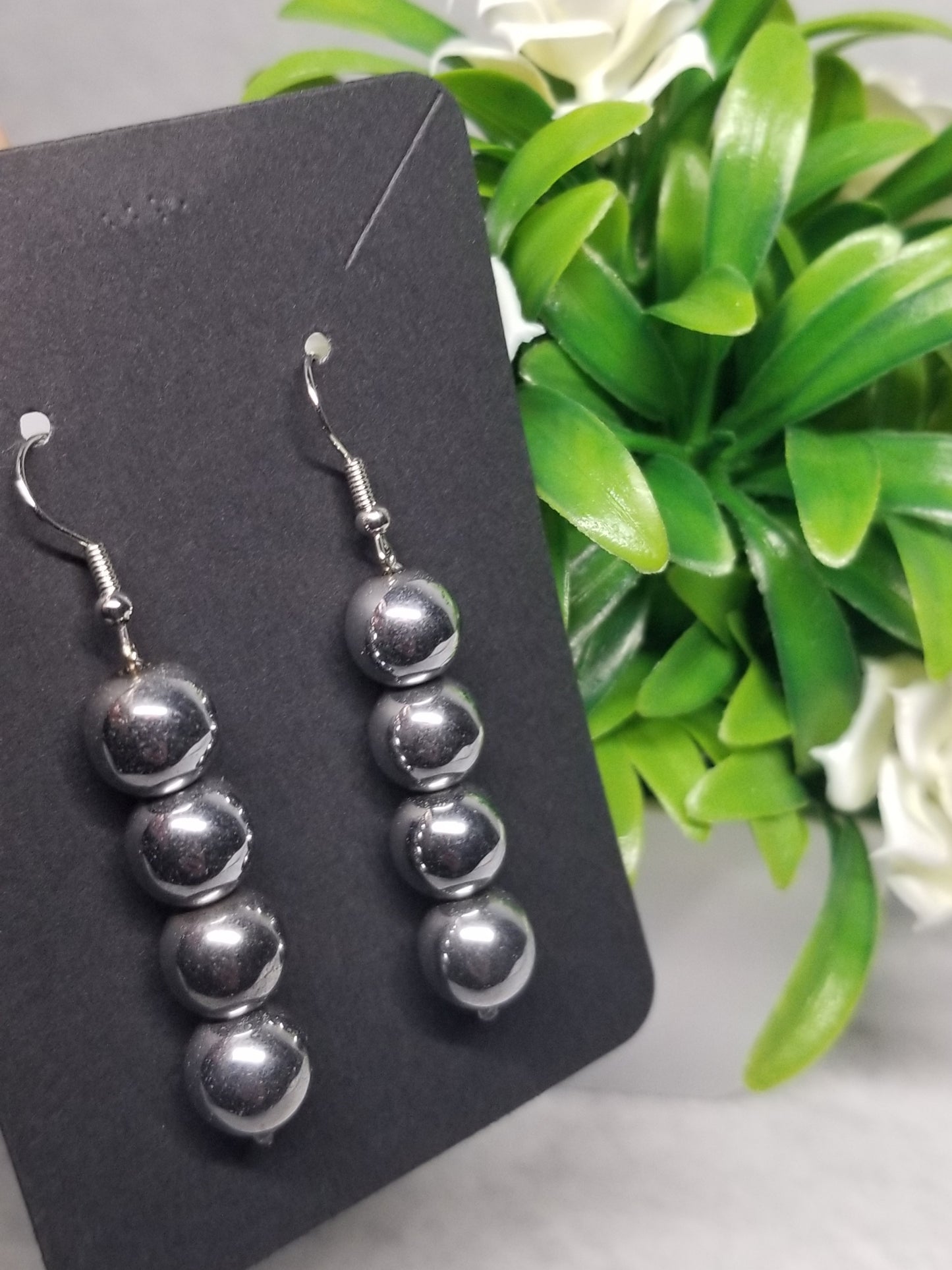 Silver Round Beaded Earrings