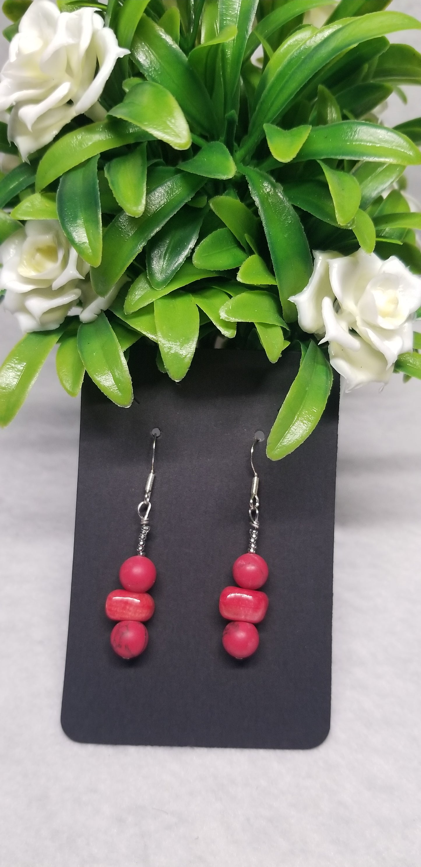 Red 3 Tier Beaded Earrings