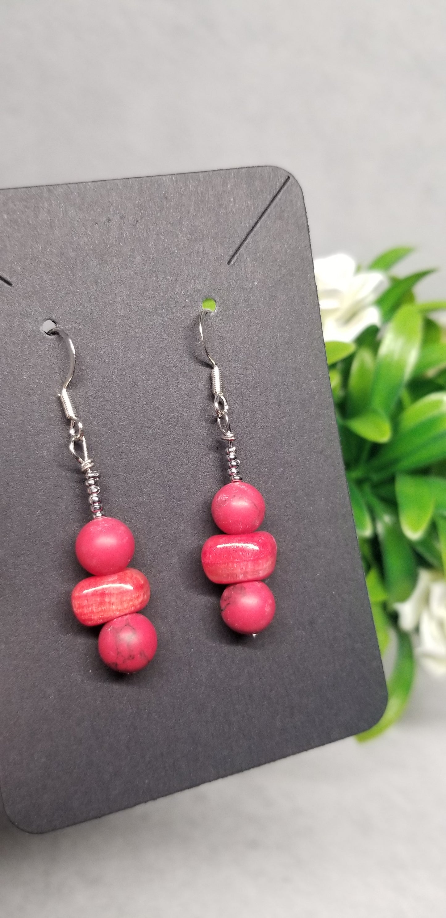 Red 3 Tier Beaded Earrings