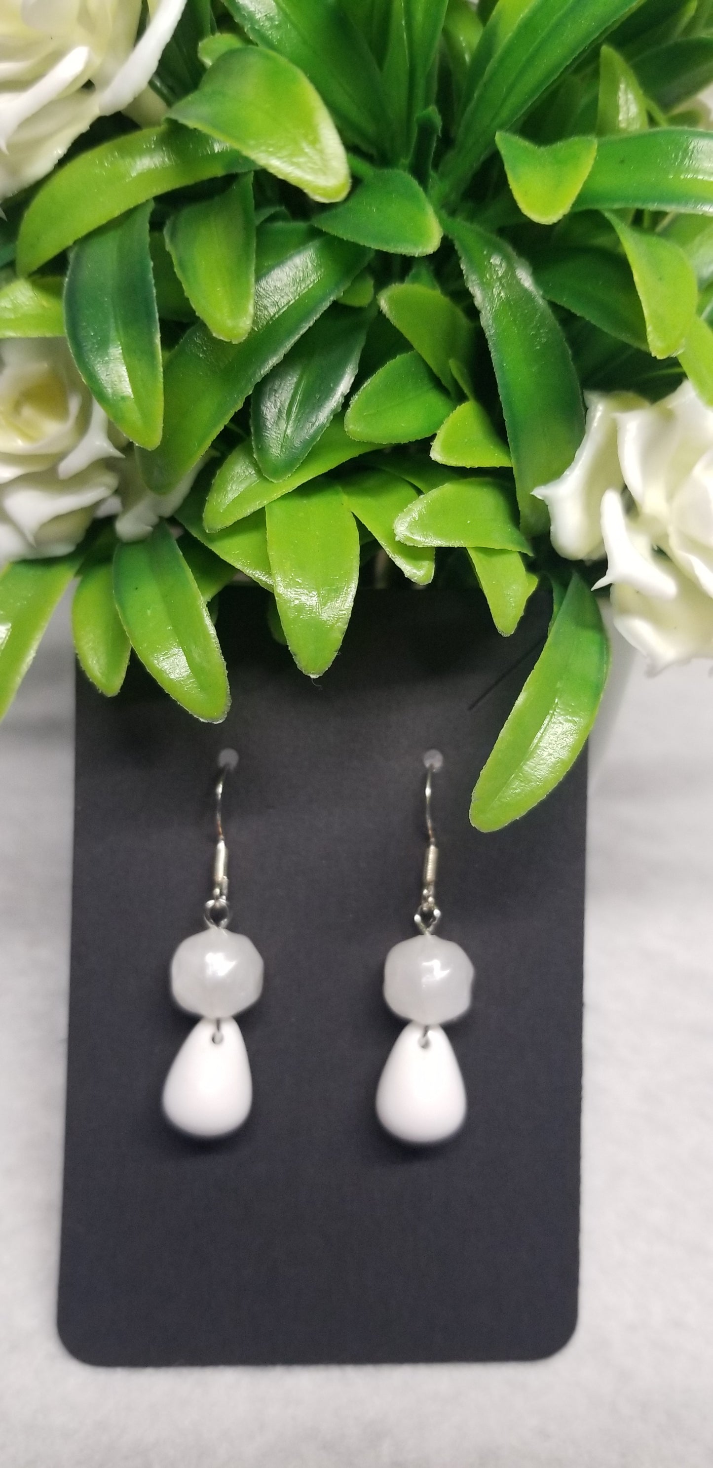 Opaque White Tear Drop Earrings