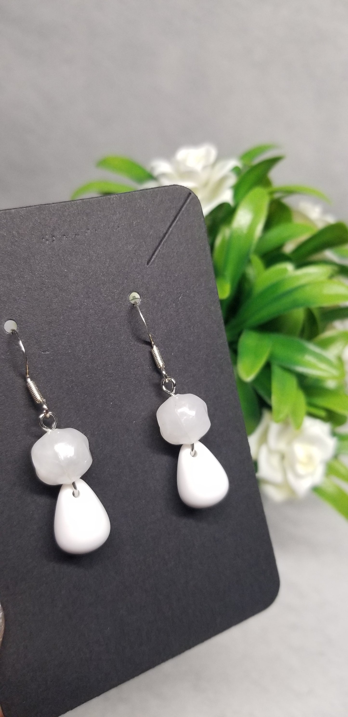 Opaque White Tear Drop Earrings