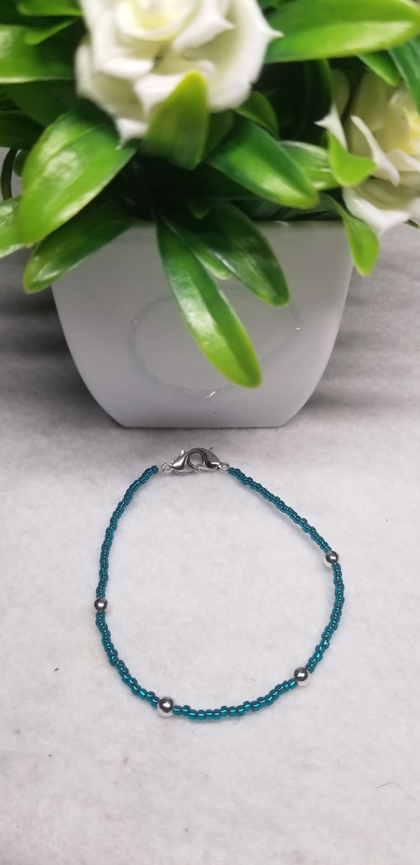 Turquoise and Silver Beaded Bracelet