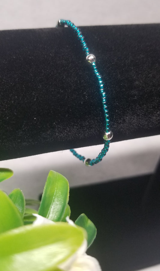 Turquoise and Silver Beaded Bracelet