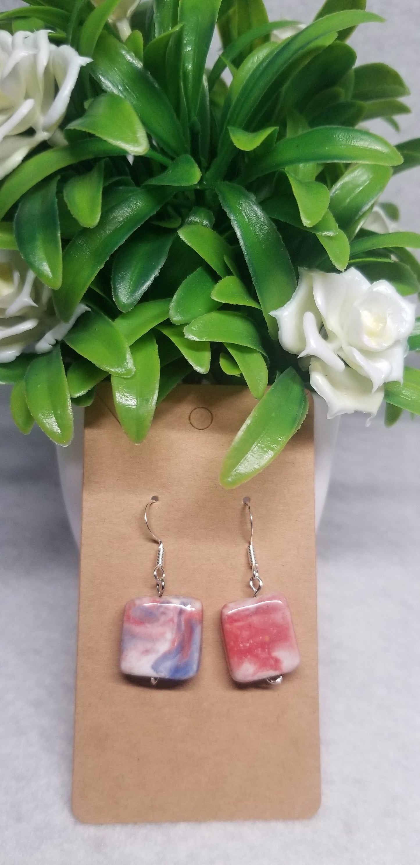 Red White & Blue Square Earrings