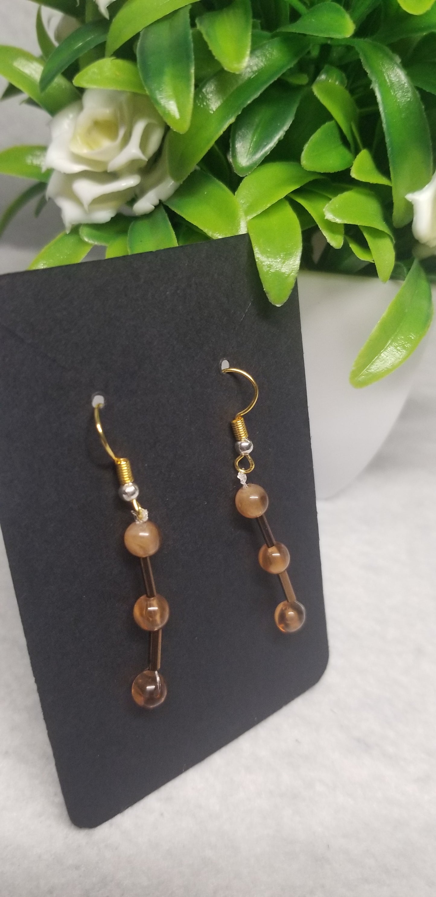 Gold Skinny Bead Dangle Earrings