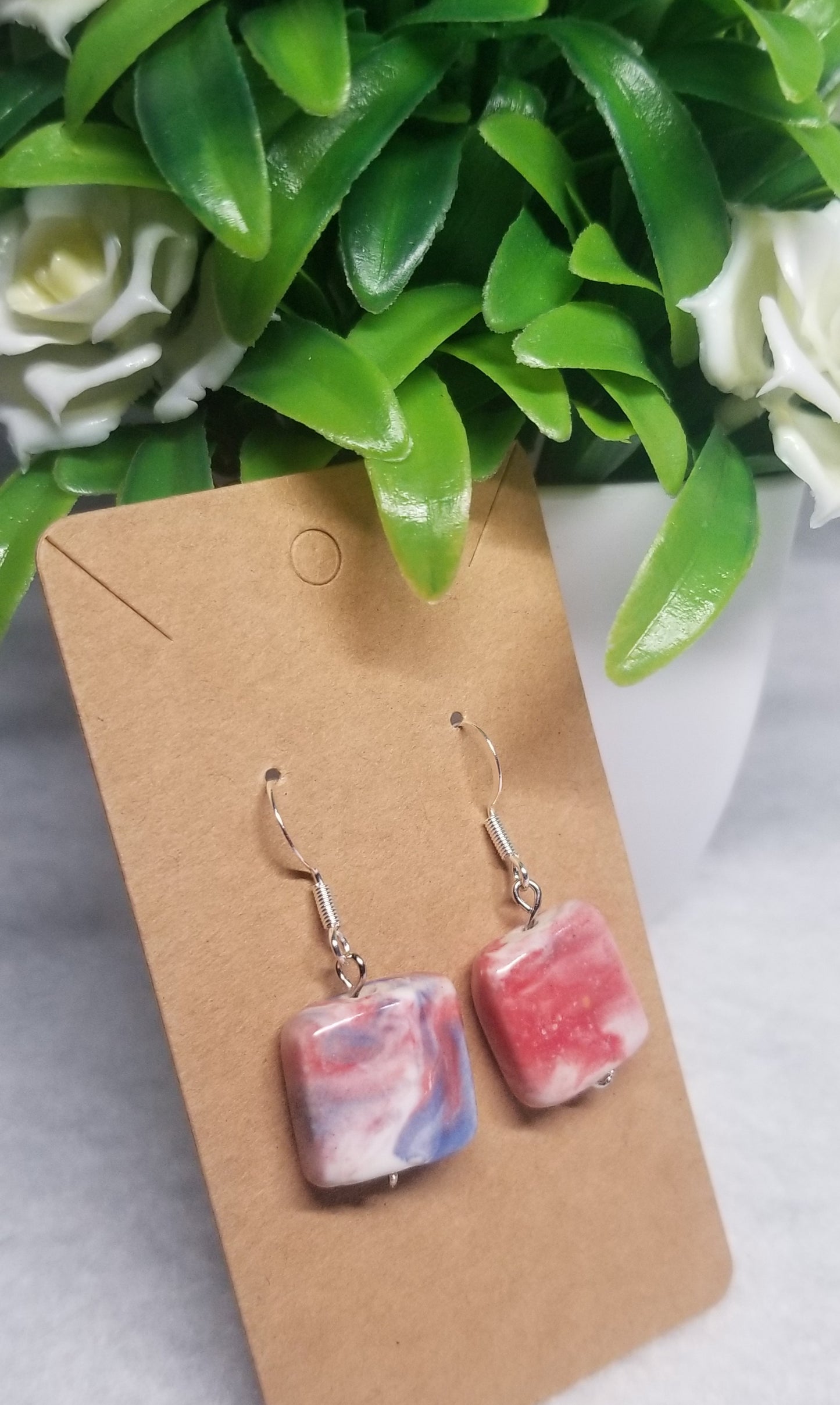 Red White & Blue Square Earrings