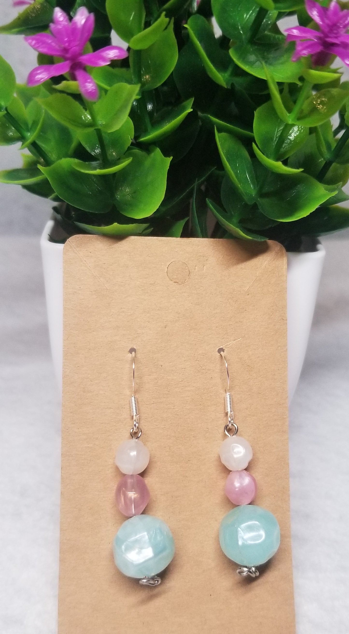 White Pink and Blue Dangle Earrings