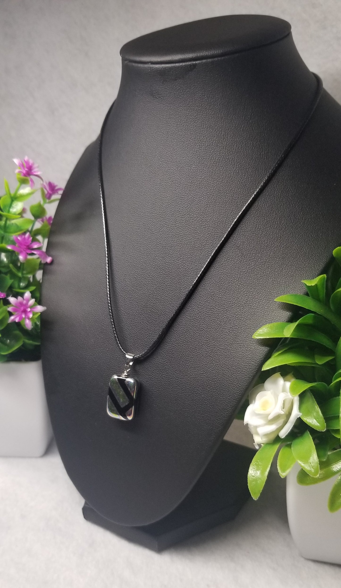 Black Metallic Charm Necklace