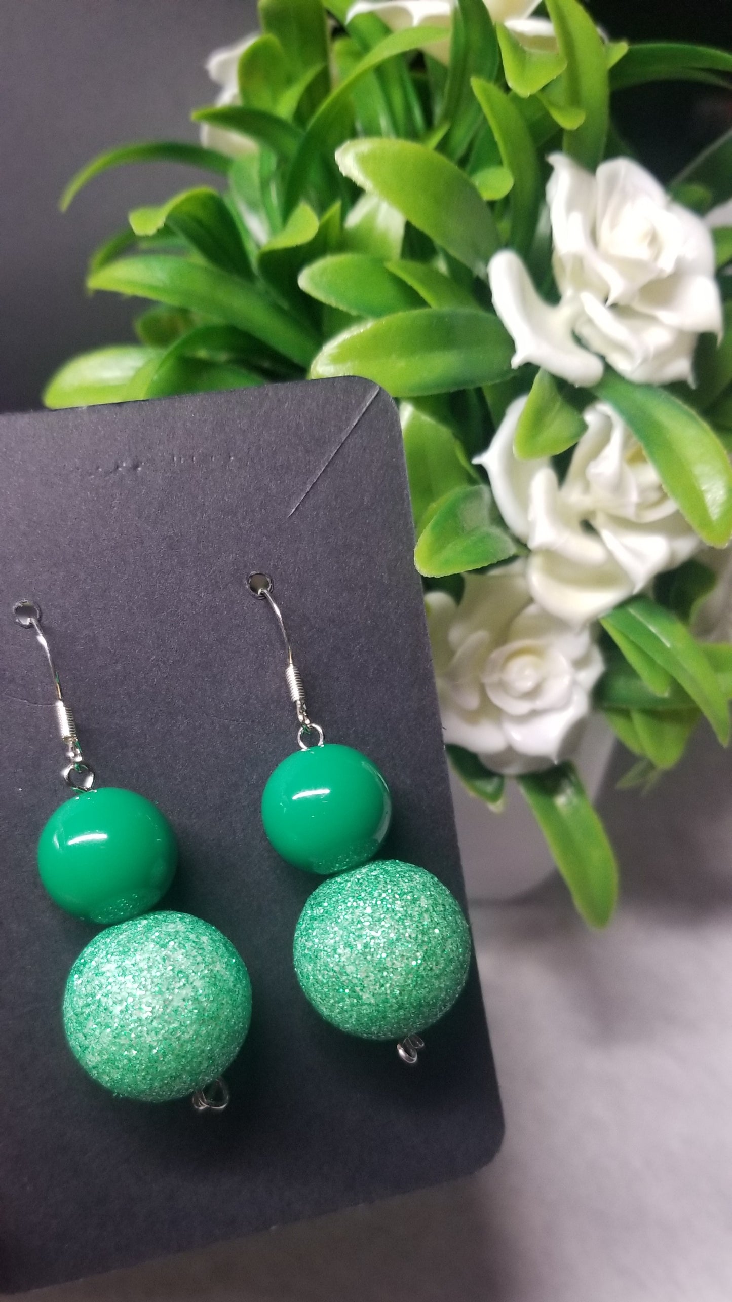 Green Glitter Beaded Earrings