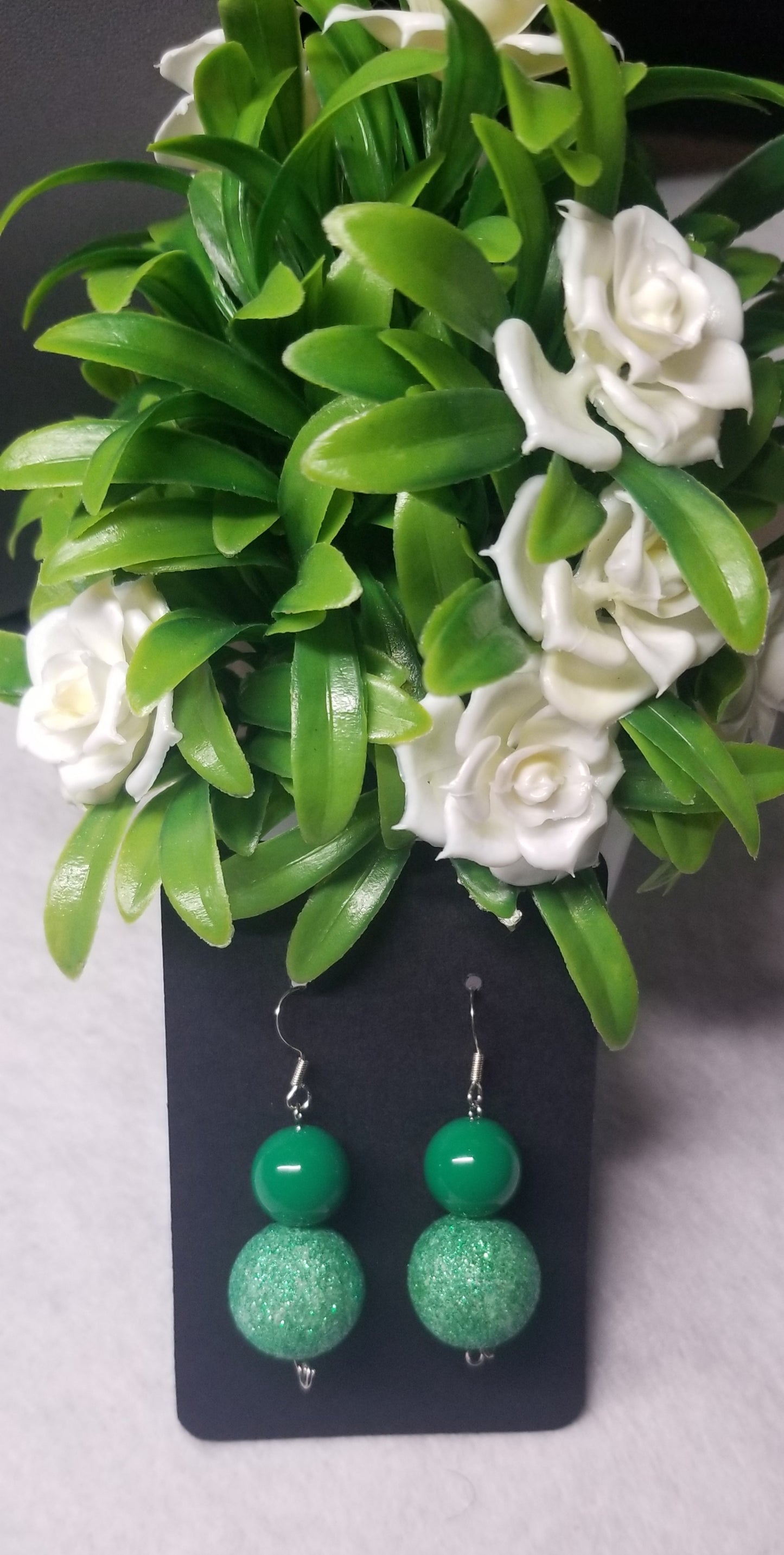 Green Glitter Beaded Earrings