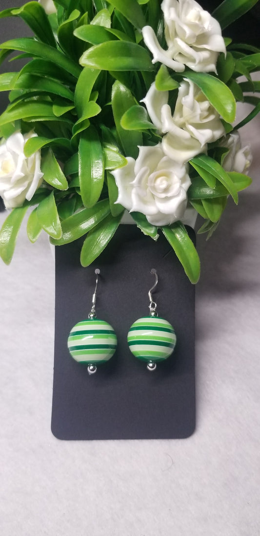 Green Striped Beaded Earrings