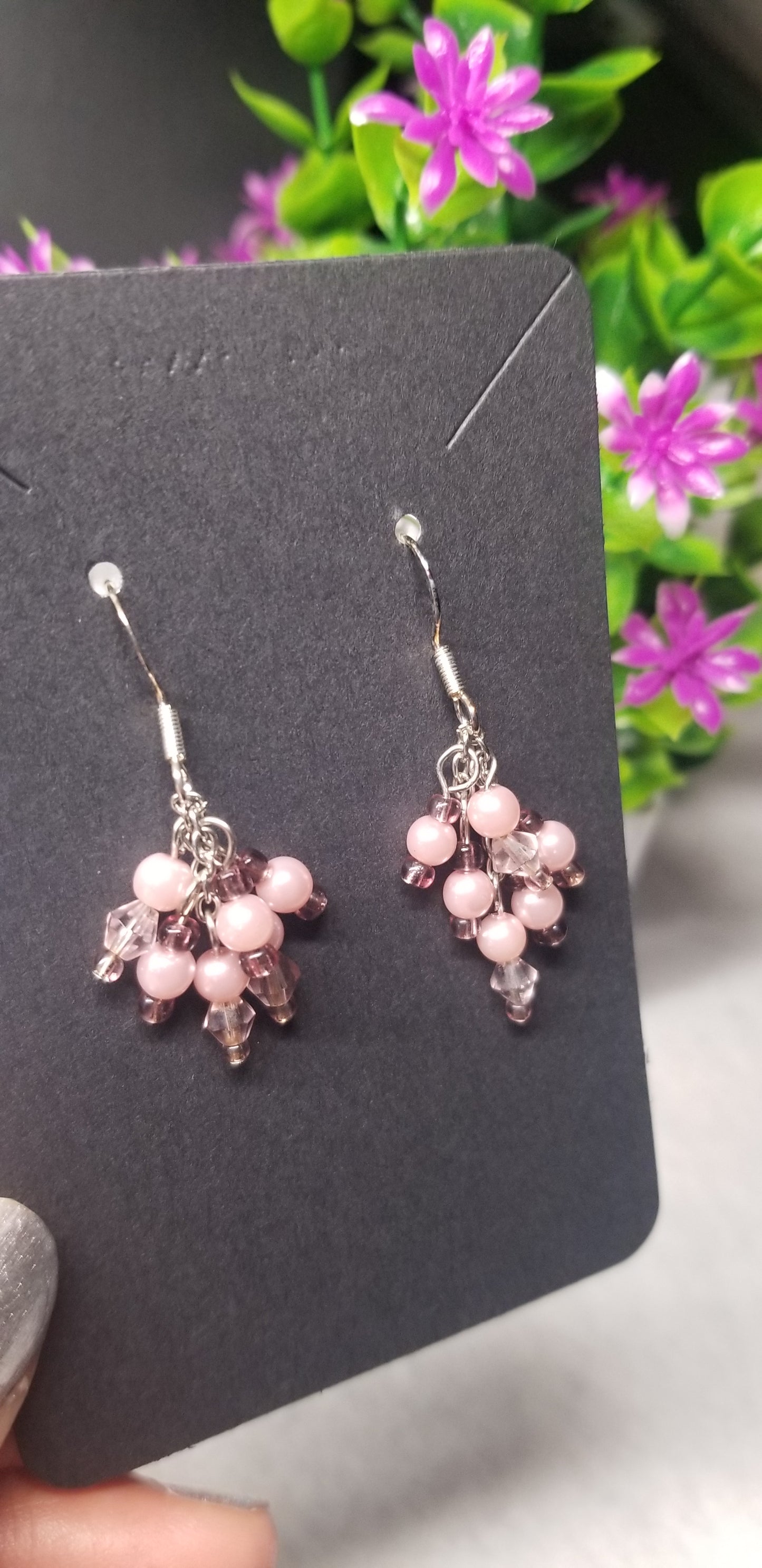 Pastel Pink Floral Dangle Earrings