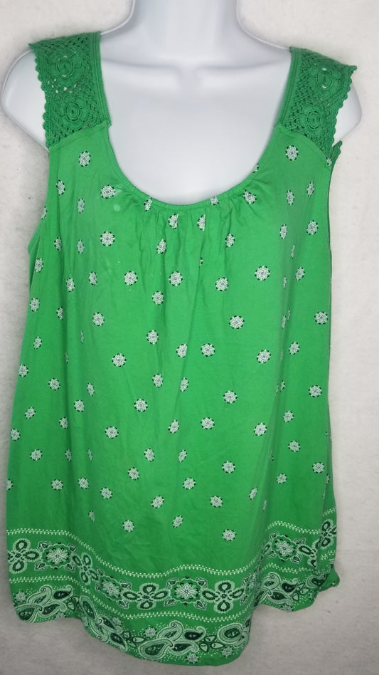 Faded Glory Y2K Green Crochet Sleeve Women's Baby doll Tank Size L