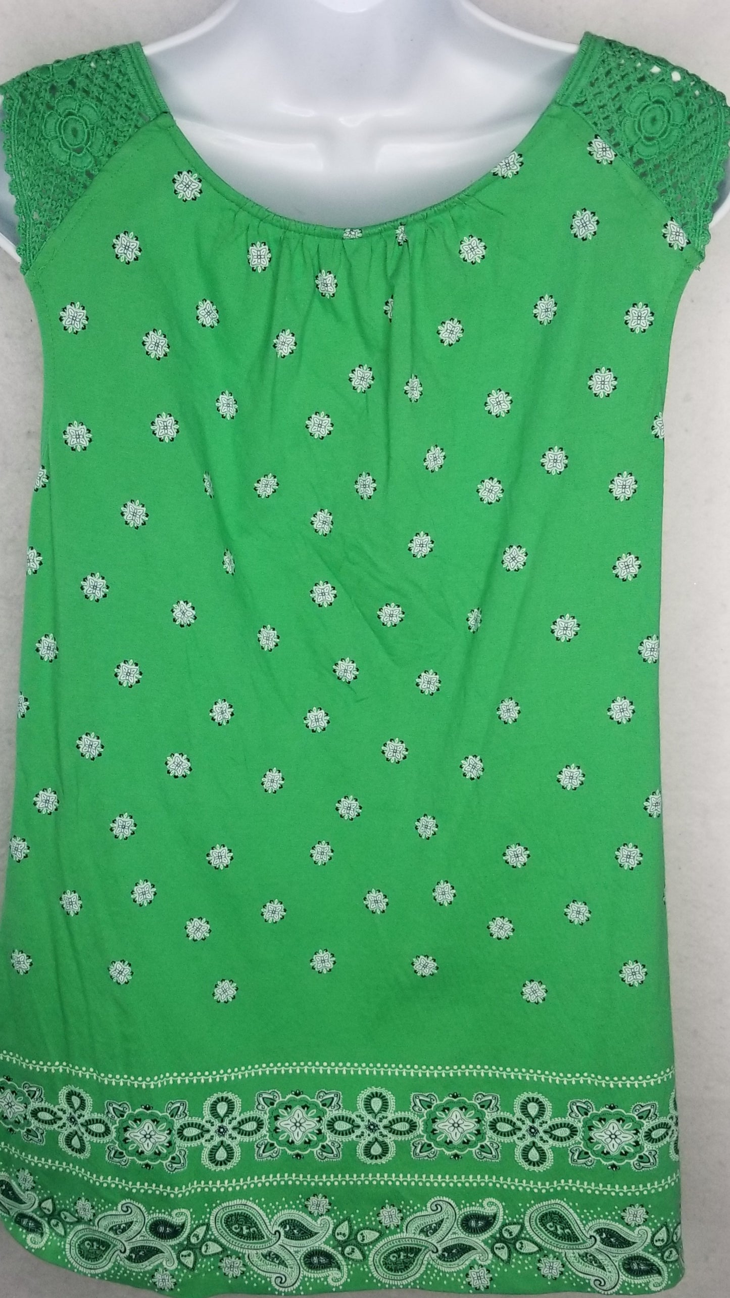 Faded Glory Y2K Green Crochet Sleeve Women's Baby doll Tank Size L