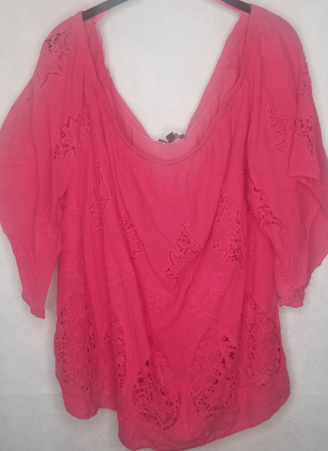 Lane Bryant Hot Pink Off Shouder  Embroidered Tunic Size 18/20